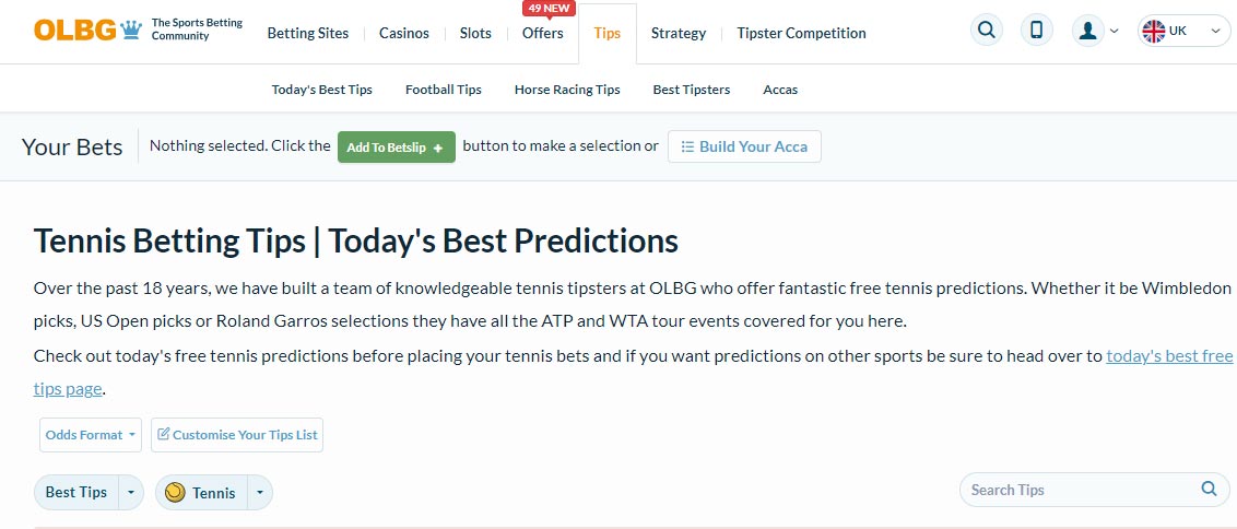 OLBG - Prestige Tennis Predictions Website