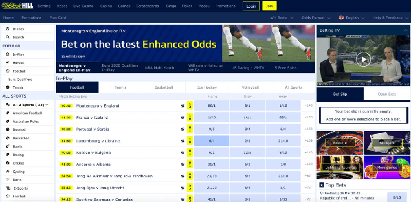 Participate in tennis betting at William Hill