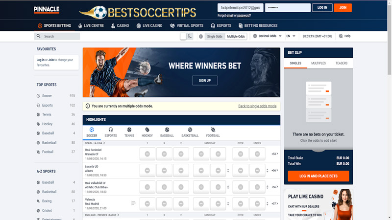 Sports betting site Estonia: Pinnacle
