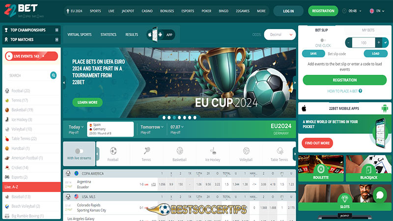 Betting sites futsal: 22Bet