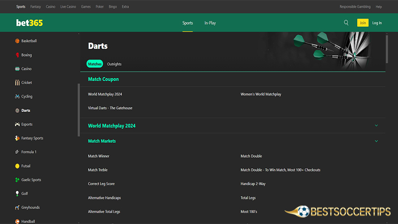 Darts Betting apps: Bet365 App