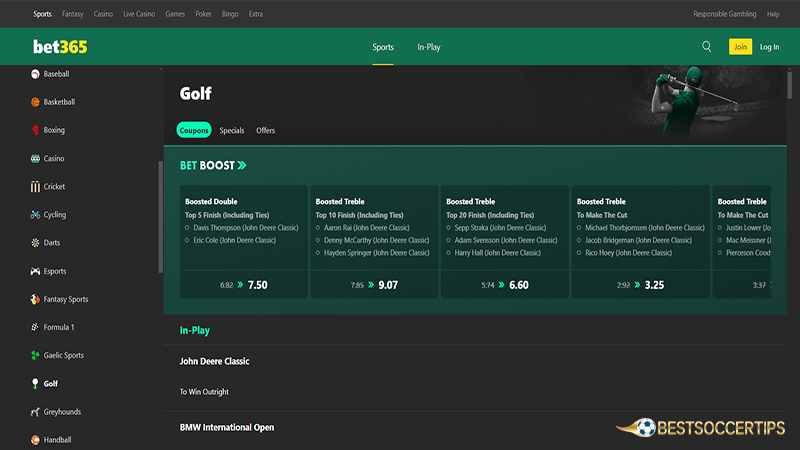 Top golf betting sites: Bet365