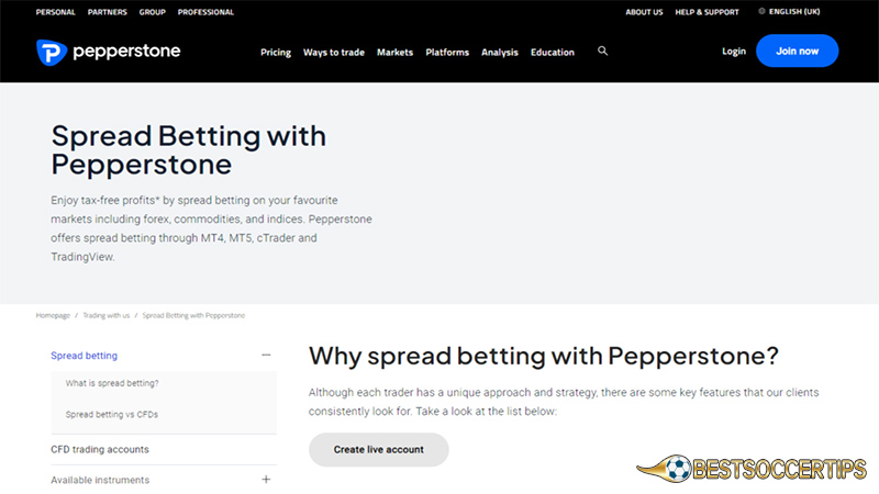 Sports spread betting sites: Pepperstone