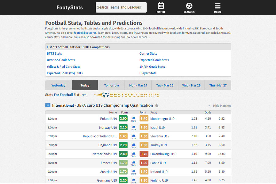 FootyStats: Free football statistics and predictions, betting support